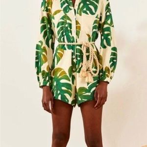 Farm Rio Linen Monstera Romper Short